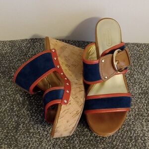 Coach Cortnee blue sued cork wedge platform size 8 B